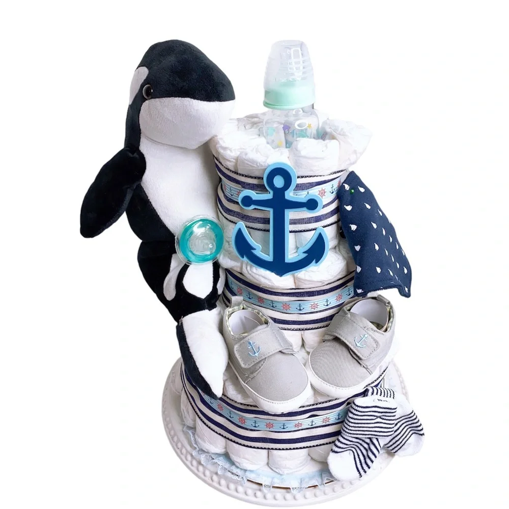 Whale Nautical Diaper Cake
